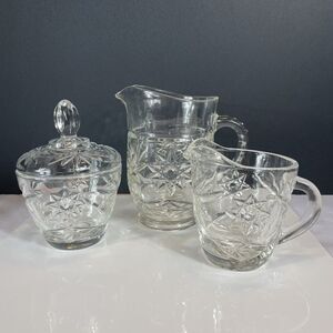 Anchor Hocking Prescut Star of David Creamers & Sugar Bowl Lid Vtg MCM